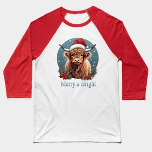Highland Cow Christmas Merry and Bright, Scottish, Cow Xmas Farmer, Christmas sweater with cute Highland Cow Baseball T-Shirt